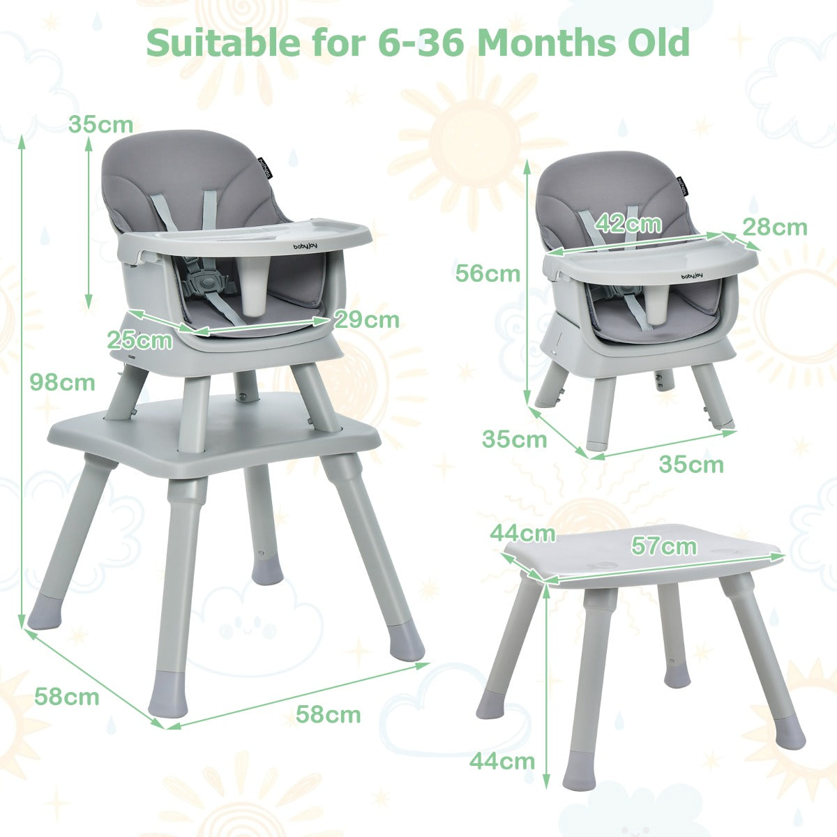 NNECW 6 in 1 Highchair with Table and Removable Washable Tray for Baby