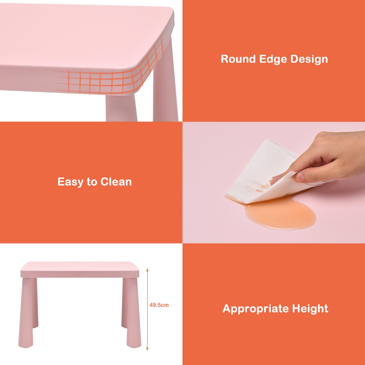 NNECW 3 Pieces Kids Table Set with 2 Chairs for Reading-Pink