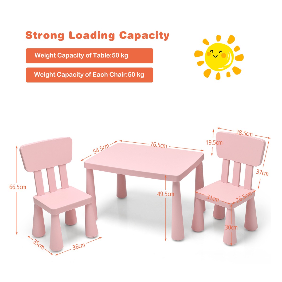 NNECW 3 Pieces Kids Table Set with 2 Chairs for Reading-Pink