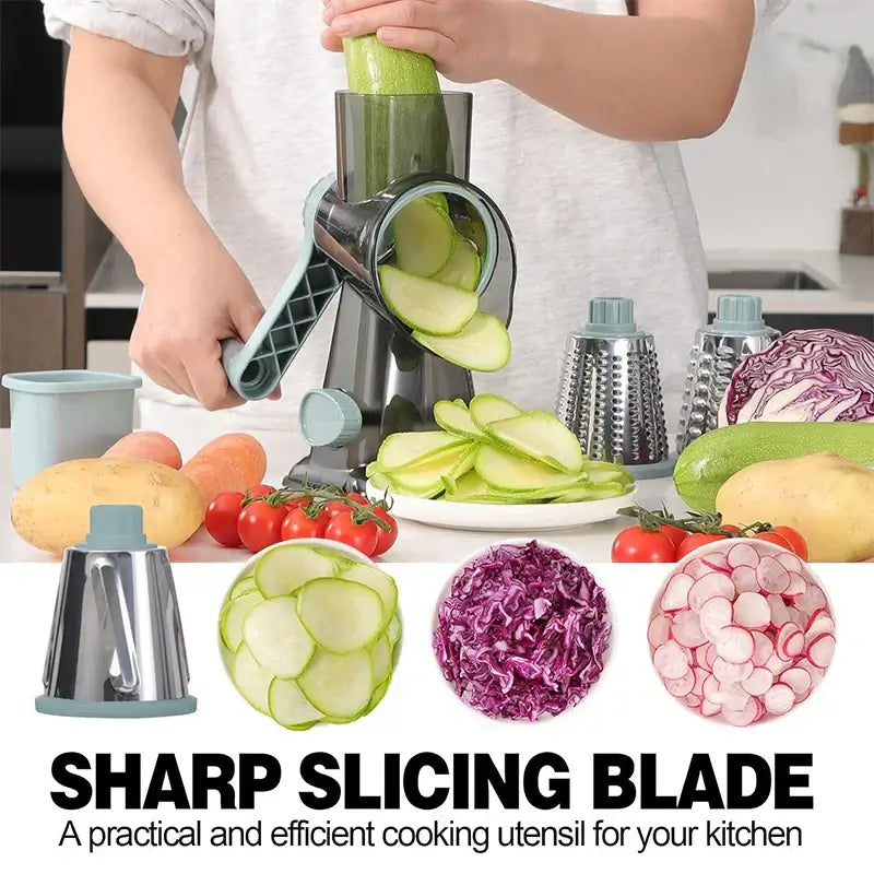 3-in-1 Rotary Cheese Grater Manual Vegetable Slicer 